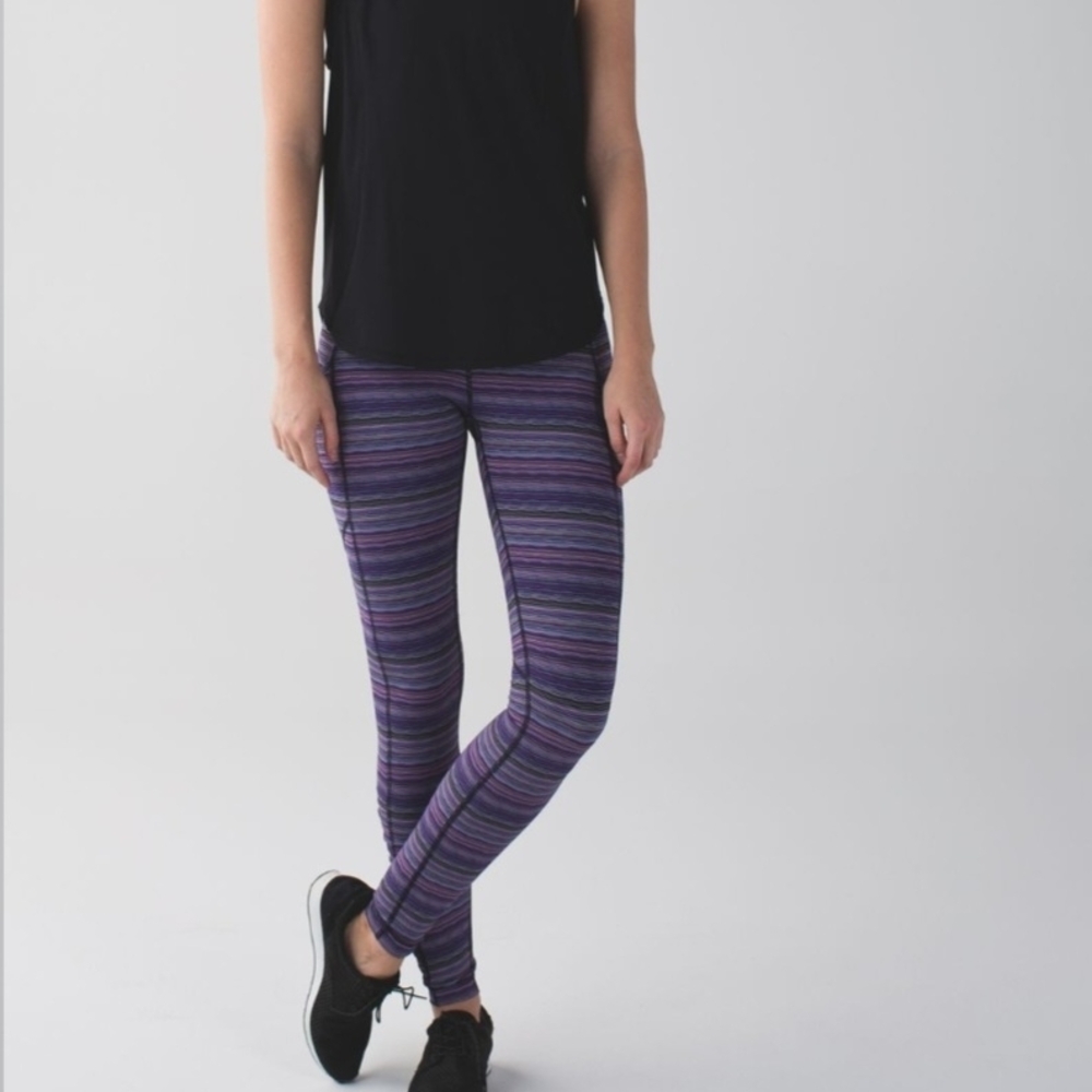 lululemon SPEED TIGHT LEGGINGS IN  Multicolor; PURPLE PINK Striped SIZE 8 30"